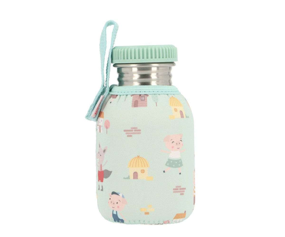 Botella Acero Inoxidable + Funda Neopreno Colección The Three Little Pigs