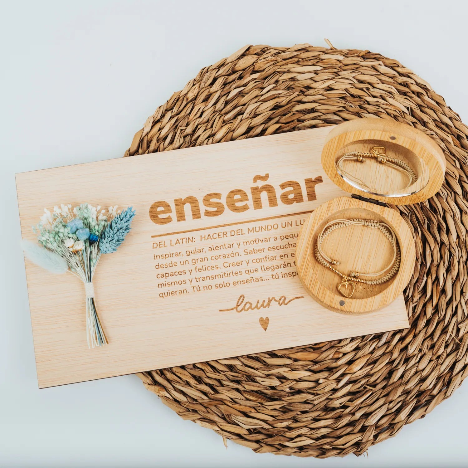 PACK PLACA PROFE + JOYERO DORADO